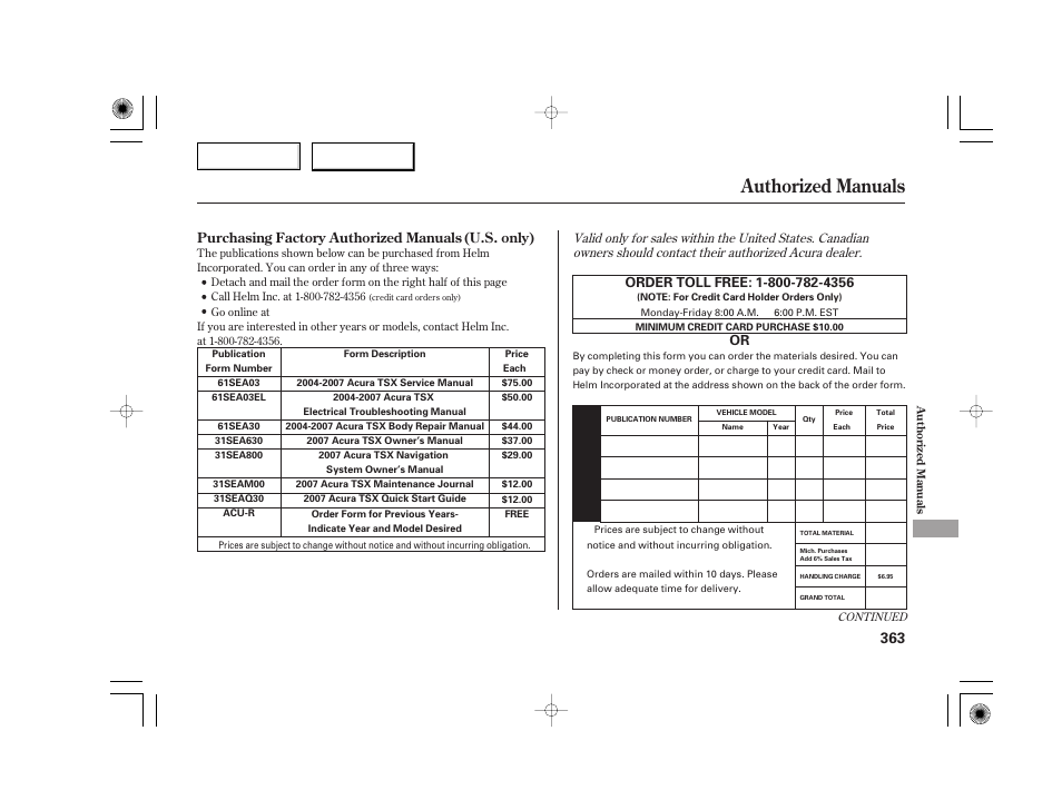 Authorized manuals | Acura 2007 TSX - Owner's Manual User Manual | Page 366 / 379