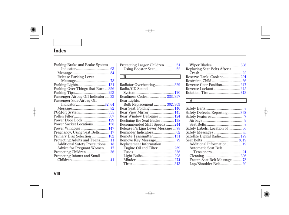 Index | Acura 2007 TSX - Owner's Manual User Manual | Page 375 / 379