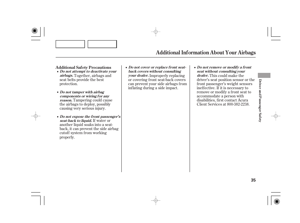 Additional information about your airbags | Acura 2007 TSX - Owner's Manual User Manual | Page 38 / 379