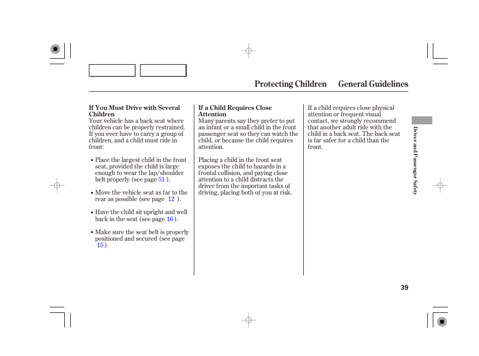 Protecting children general guidelines | Acura 2007 TSX - Owner's Manual User Manual | Page 42 / 379