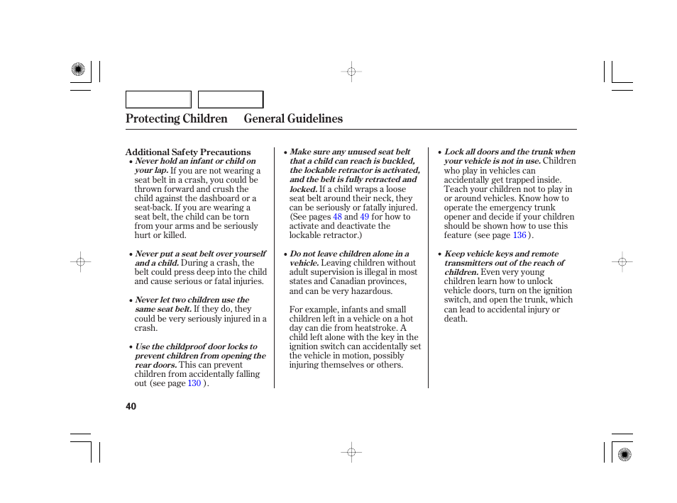 Protecting children general guidelines | Acura 2007 TSX - Owner's Manual User Manual | Page 43 / 379