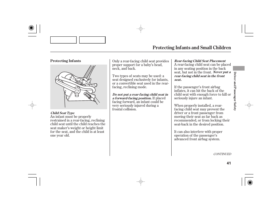 Protecting infants and small children | Acura 2007 TSX - Owner's Manual User Manual | Page 44 / 379