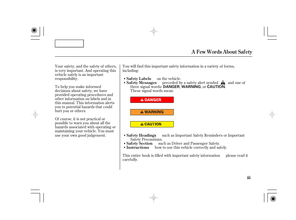 A few words about safety | Acura 2007 TSX - Owner's Manual User Manual | Page 5 / 379