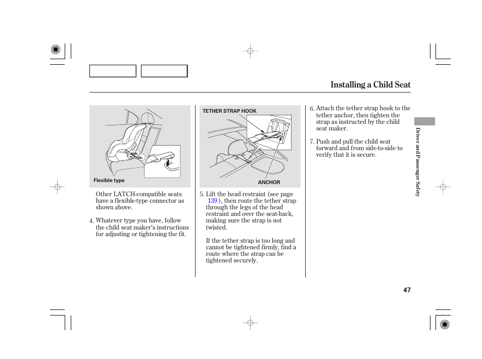 Installing a child seat | Acura 2007 TSX - Owner's Manual User Manual | Page 50 / 379