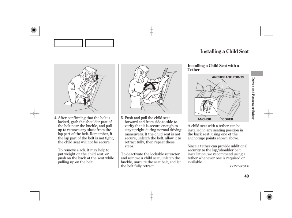 Installing a child seat | Acura 2007 TSX - Owner's Manual User Manual | Page 52 / 379