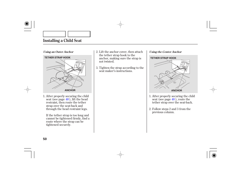 Installing a child seat | Acura 2007 TSX - Owner's Manual User Manual | Page 53 / 379