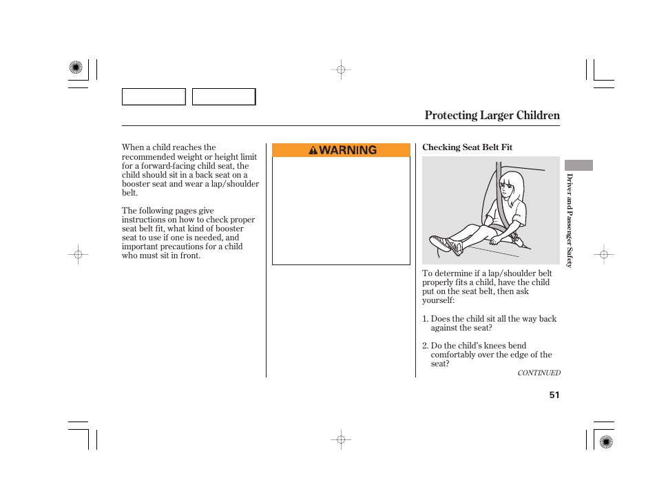 Protecting larger children | Acura 2007 TSX - Owner's Manual User Manual | Page 54 / 379