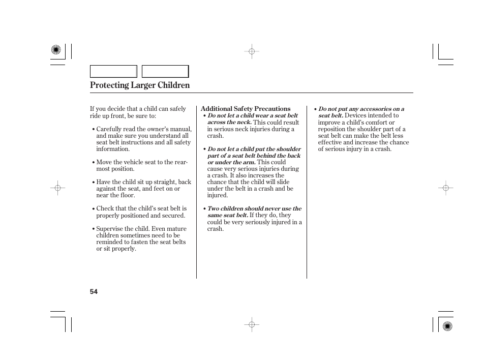 Protecting larger children | Acura 2007 TSX - Owner's Manual User Manual | Page 57 / 379