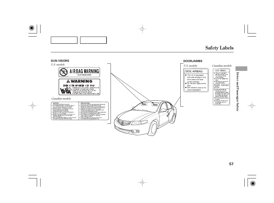 Safety labels | Acura 2007 TSX - Owner's Manual User Manual | Page 60 / 379