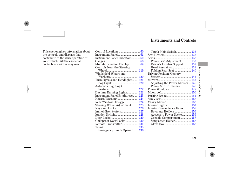 Instruments and controls | Acura 2007 TSX - Owner's Manual User Manual | Page 62 / 379