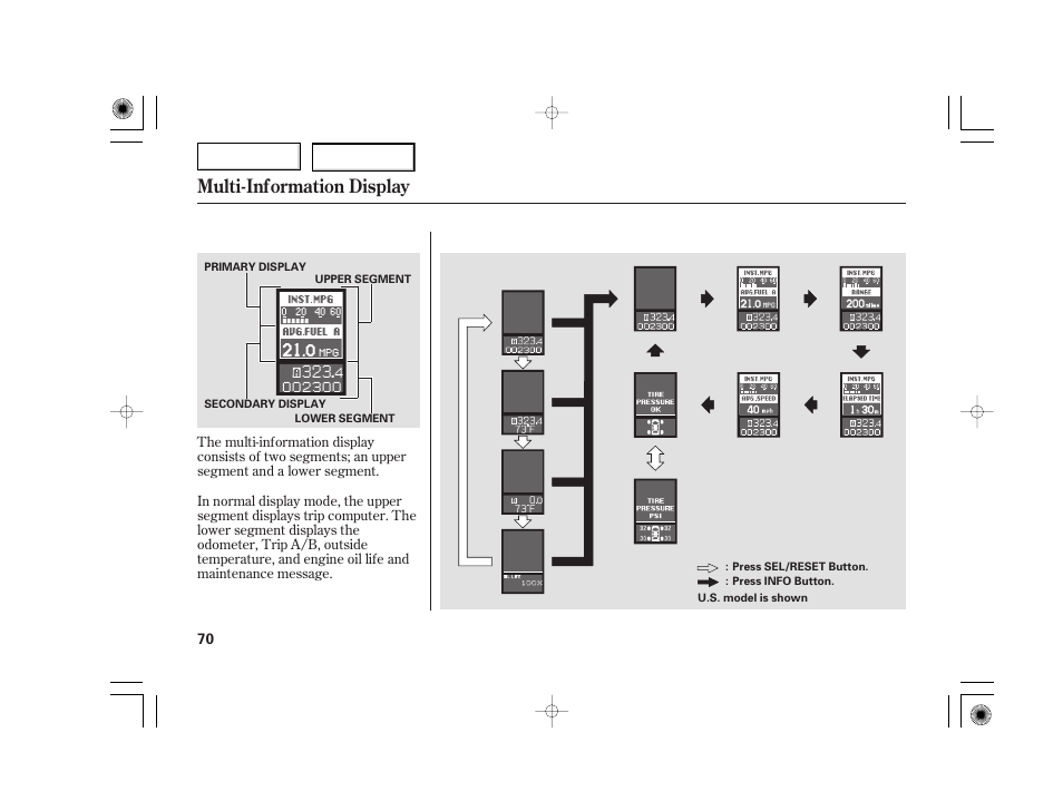 Multi-information display | Acura 2007 TSX - Owner's Manual User Manual | Page 73 / 379