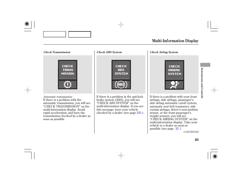 Multi-information display | Acura 2007 TSX - Owner's Manual User Manual | Page 86 / 379