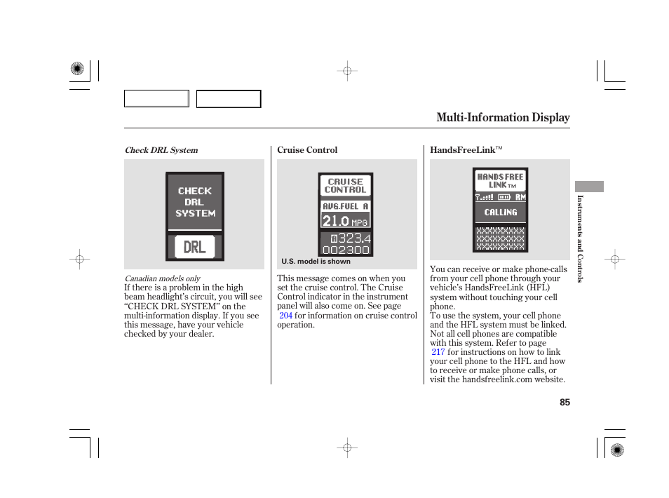 Multi-information display | Acura 2007 TSX - Owner's Manual User Manual | Page 88 / 379