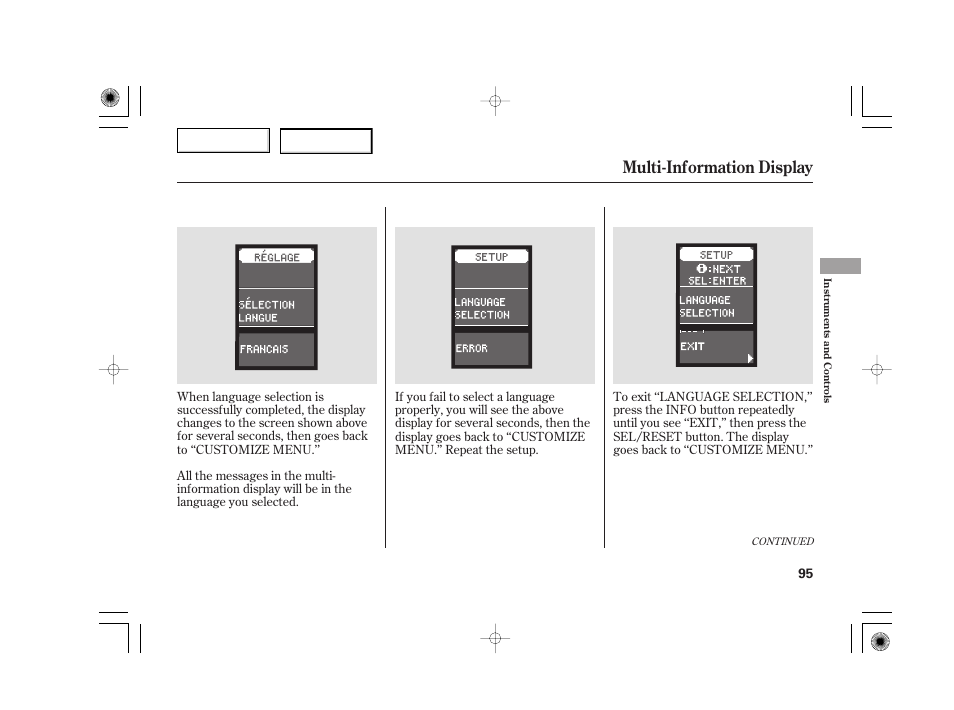 Multi-information display | Acura 2007 TSX - Owner's Manual User Manual | Page 98 / 379