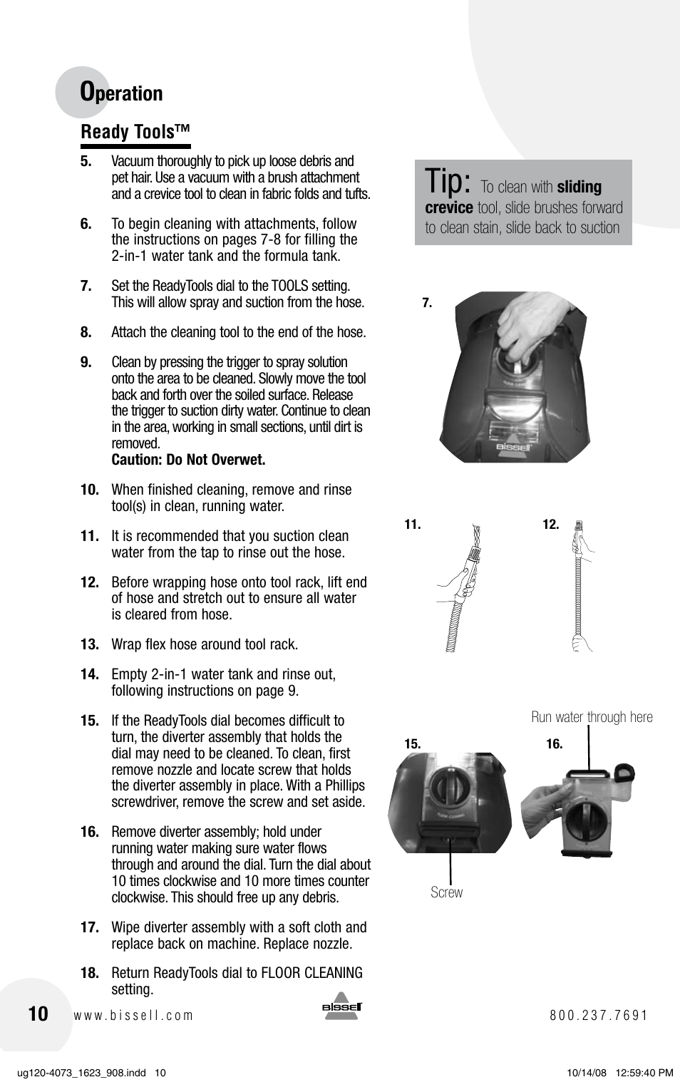 Peration, Ready tools | Bissell POWERSTEAMER 1623 User Manual | Page 10 / 16