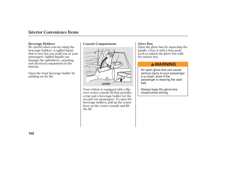 Interior convenience items | Acura 2006 MDX - Owner's Manual User Manual | Page 103 / 311