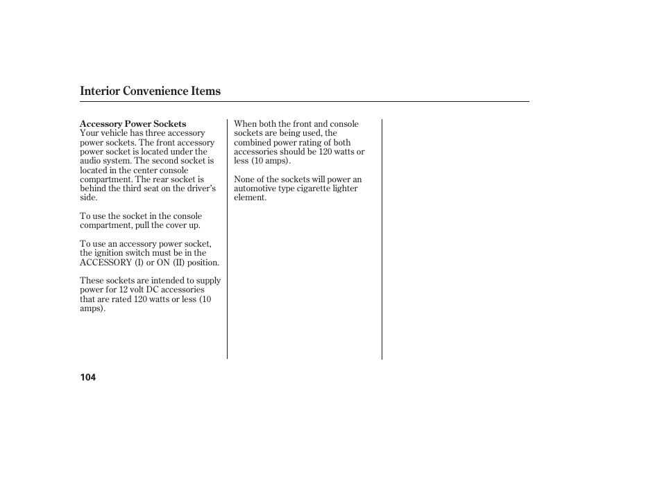 Interior convenience items | Acura 2006 MDX - Owner's Manual User Manual | Page 105 / 311