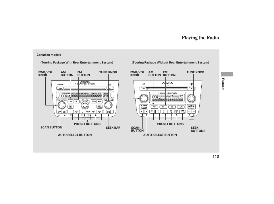 Playing the radio | Acura 2006 MDX - Owner's Manual User Manual | Page 114 / 311