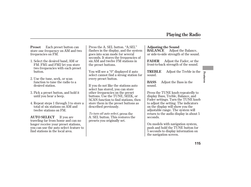Playing the radio | Acura 2006 MDX - Owner's Manual User Manual | Page 116 / 311