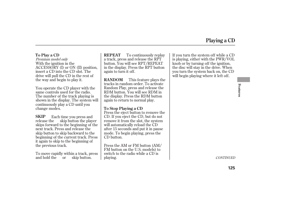 Playing a cd | Acura 2006 MDX - Owner's Manual User Manual | Page 126 / 311