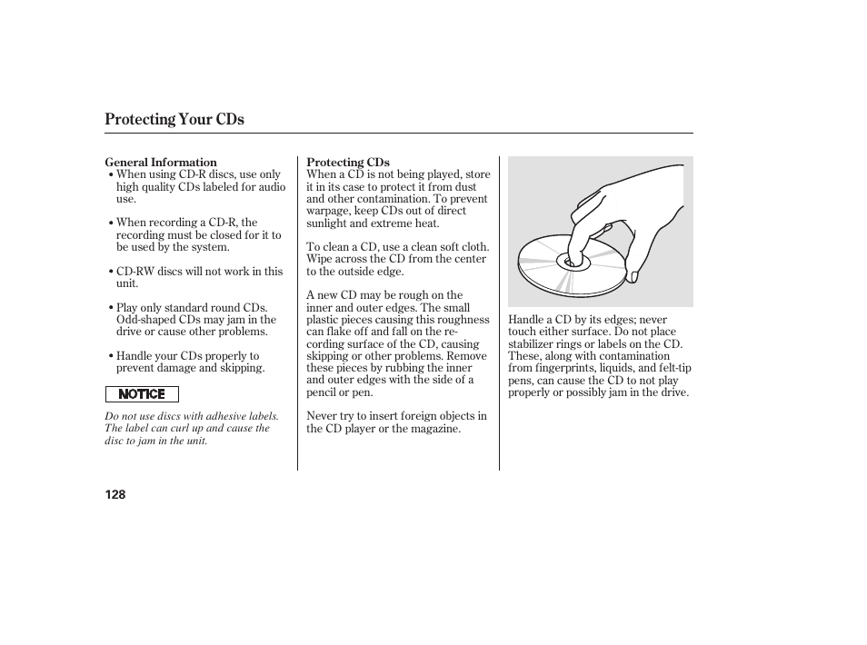Protecting your cds | Acura 2006 MDX - Owner's Manual User Manual | Page 129 / 311