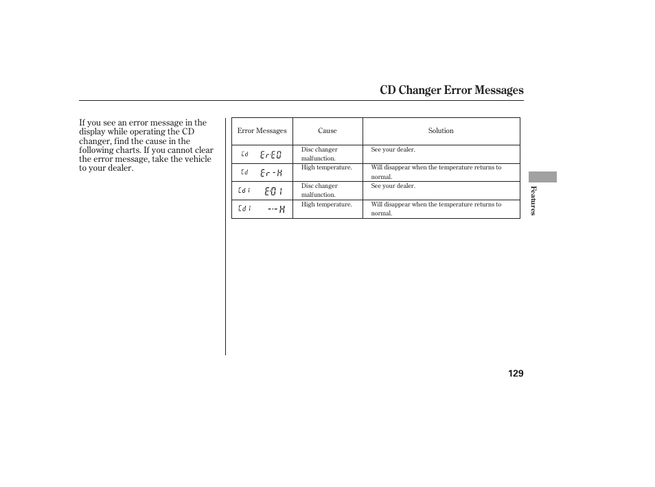 Cd changer error messages | Acura 2006 MDX - Owner's Manual User Manual | Page 130 / 311