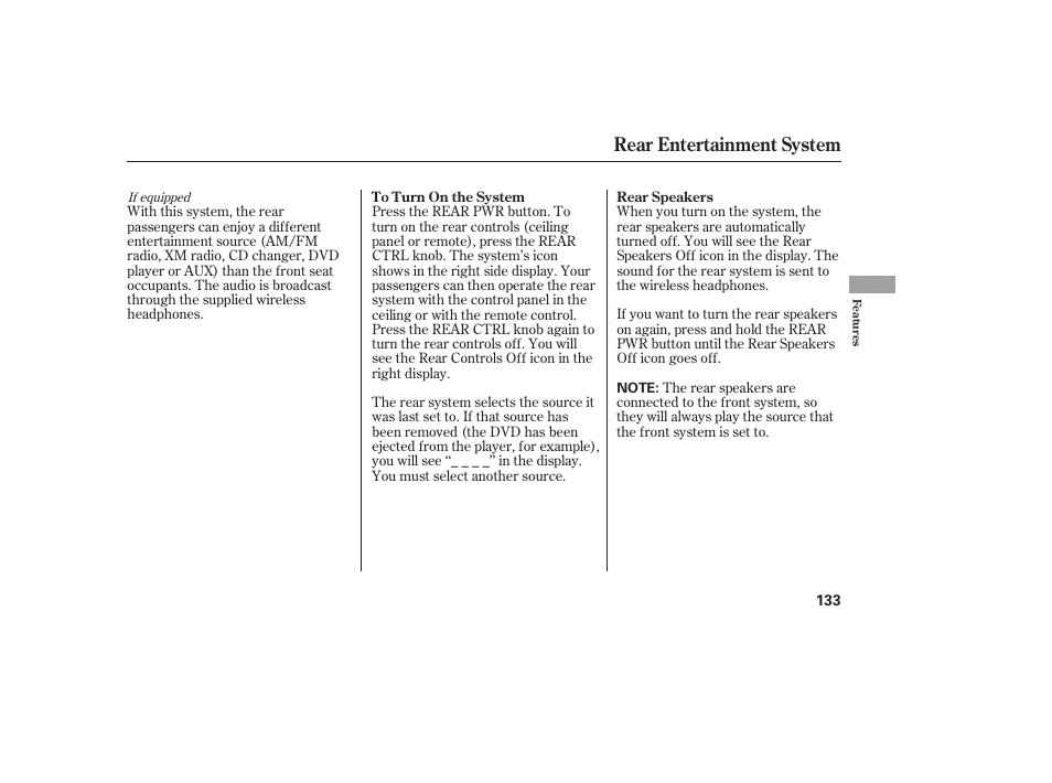 Rear entertainment system | Acura 2006 MDX - Owner's Manual User Manual | Page 134 / 311