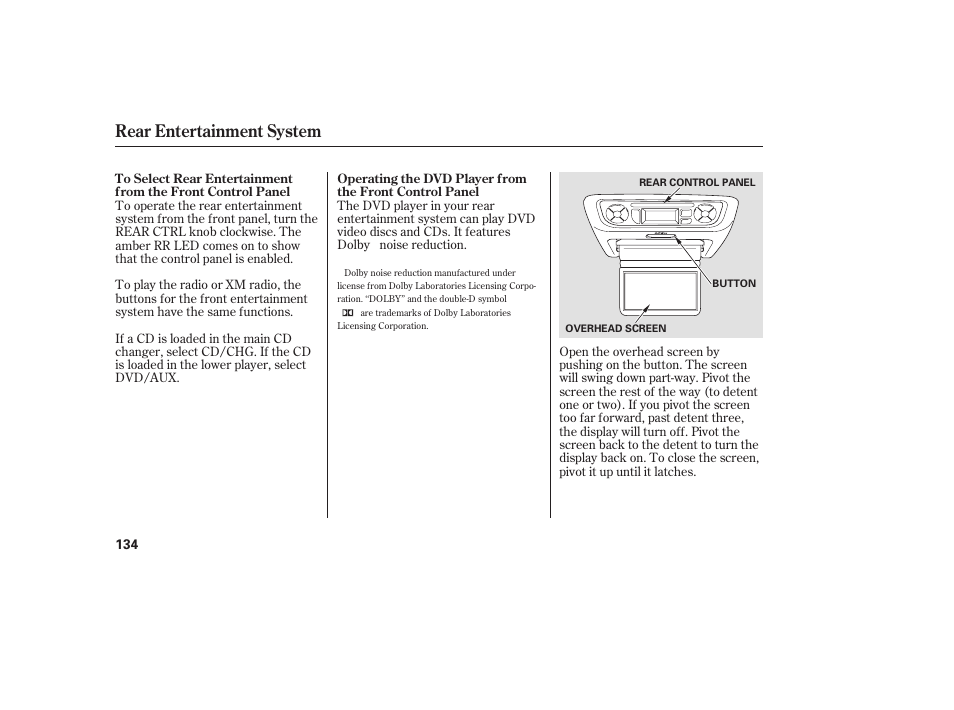 Rear entertainment system | Acura 2006 MDX - Owner's Manual User Manual | Page 135 / 311