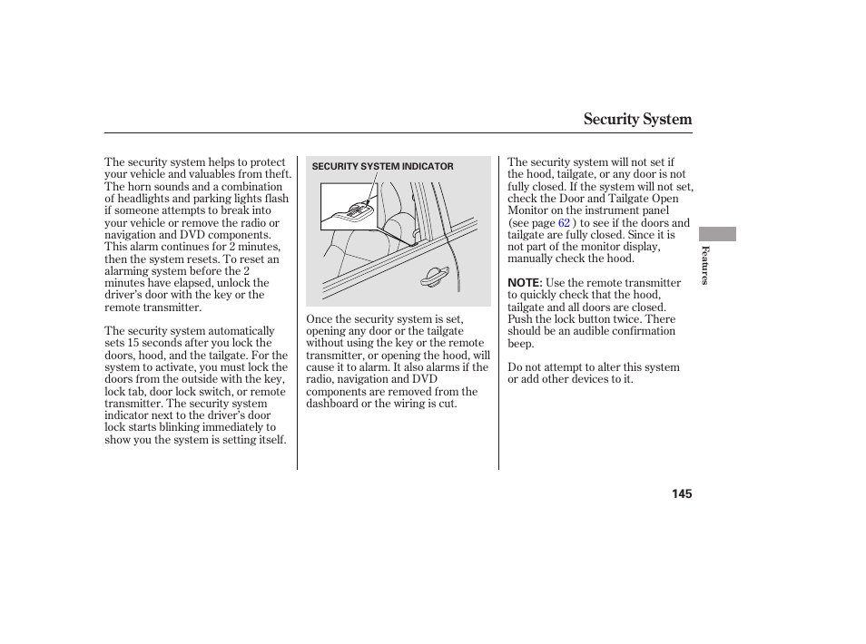 Security system | Acura 2006 MDX - Owner's Manual User Manual | Page 146 / 311