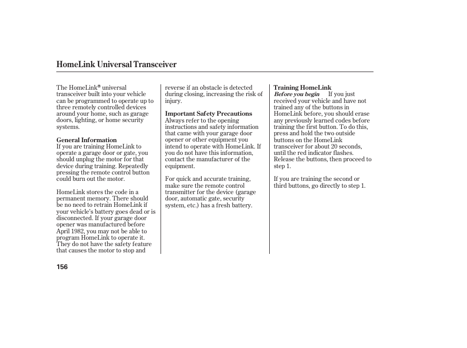 Homelink universal transceiver | Acura 2006 MDX - Owner's Manual User Manual | Page 157 / 311