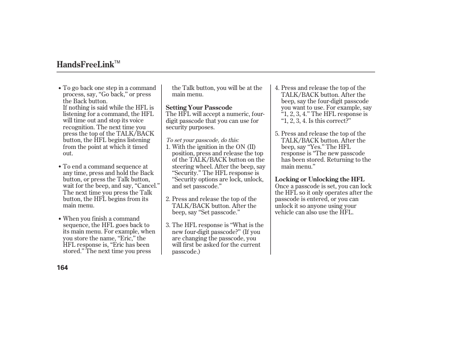 Handsfreelink | Acura 2006 MDX - Owner's Manual User Manual | Page 165 / 311