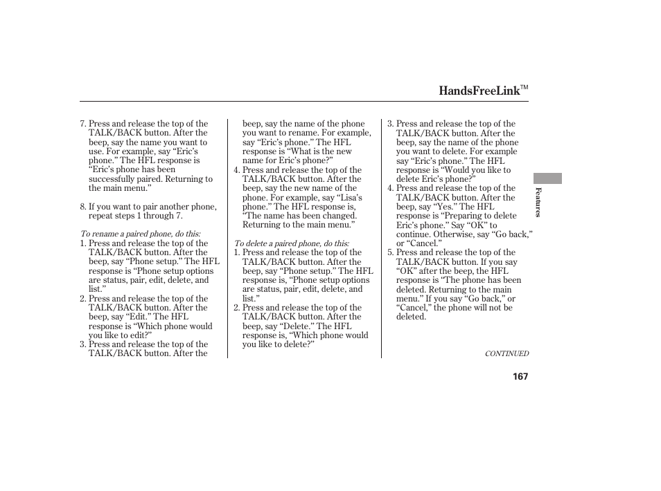 Handsfreelink | Acura 2006 MDX - Owner's Manual User Manual | Page 168 / 311
