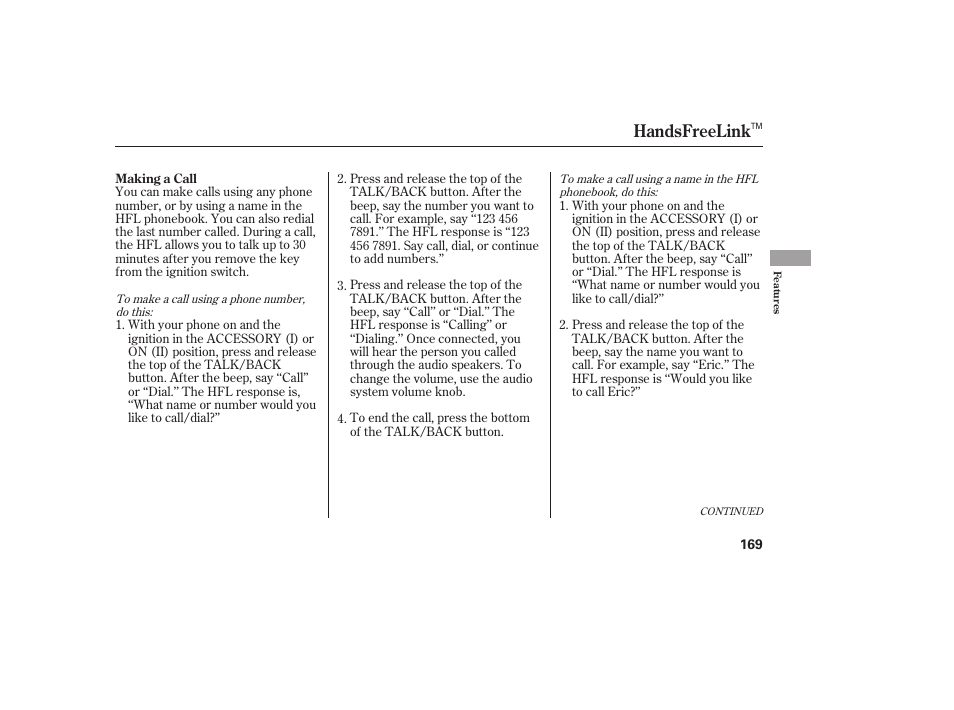 Handsfreelink | Acura 2006 MDX - Owner's Manual User Manual | Page 170 / 311