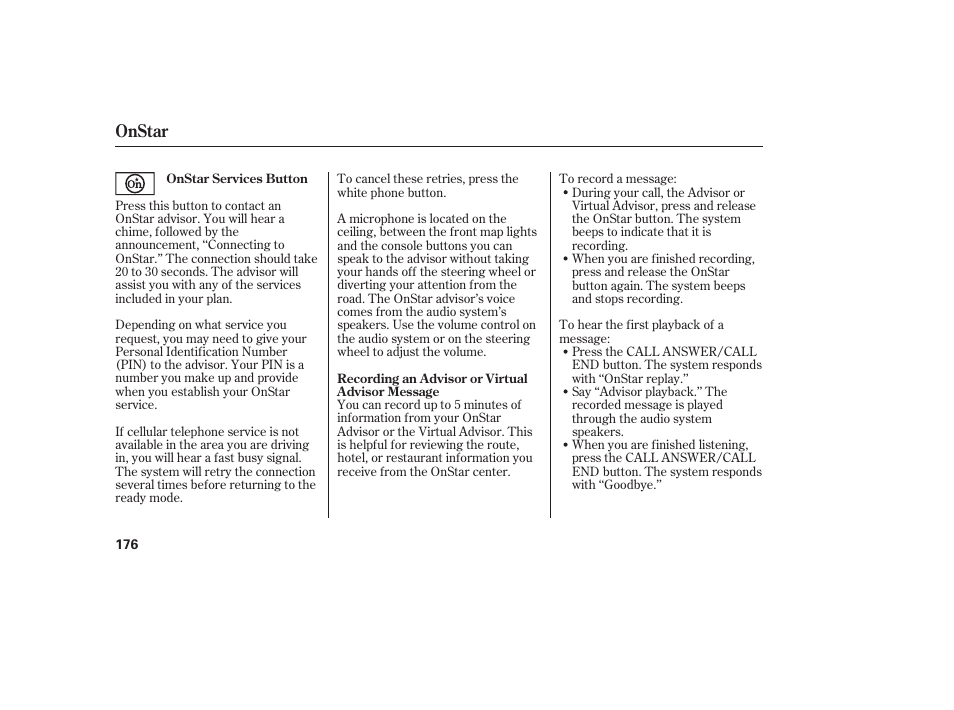 Onstar | Acura 2006 MDX - Owner's Manual User Manual | Page 177 / 311