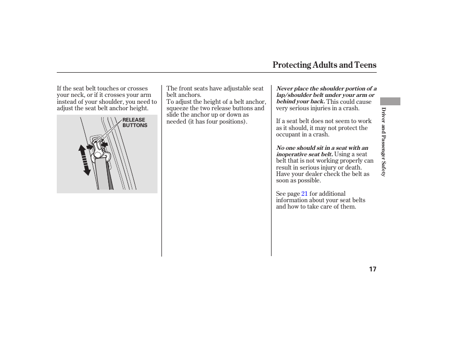 Protecting adults and teens | Acura 2006 MDX - Owner's Manual User Manual | Page 18 / 311