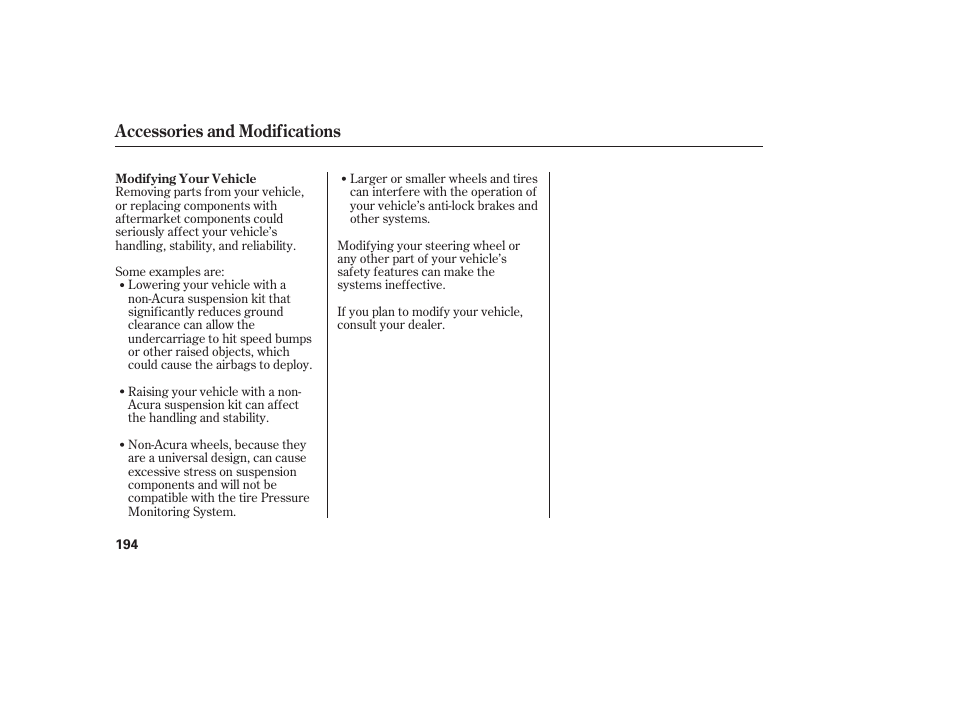 Accessories and modifications | Acura 2006 MDX - Owner's Manual User Manual | Page 195 / 311