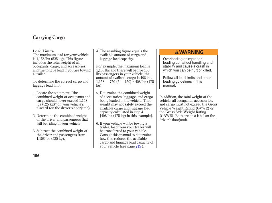 Carrying cargo | Acura 2006 MDX - Owner's Manual User Manual | Page 197 / 311