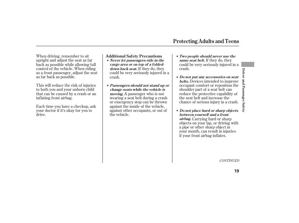 Protecting adults and teens | Acura 2006 MDX - Owner's Manual User Manual | Page 20 / 311
