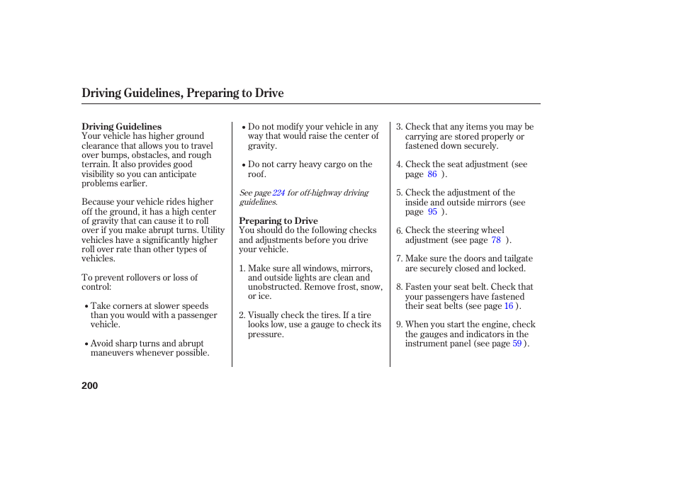 Driving guidelines, preparing to drive | Acura 2006 MDX - Owner's Manual User Manual | Page 201 / 311