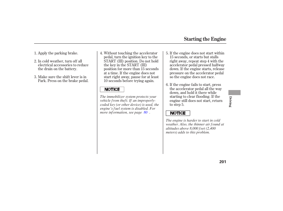 Starting the engine | Acura 2006 MDX - Owner's Manual User Manual | Page 202 / 311
