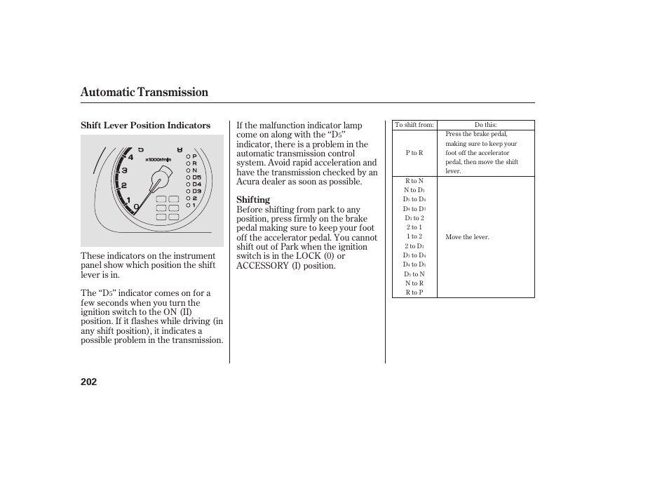 Automatic transmission | Acura 2006 MDX - Owner's Manual User Manual | Page 203 / 311