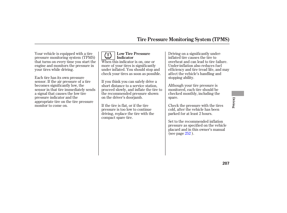 Tire pressure monitoring system (tpms) | Acura 2006 MDX - Owner's Manual User Manual | Page 208 / 311