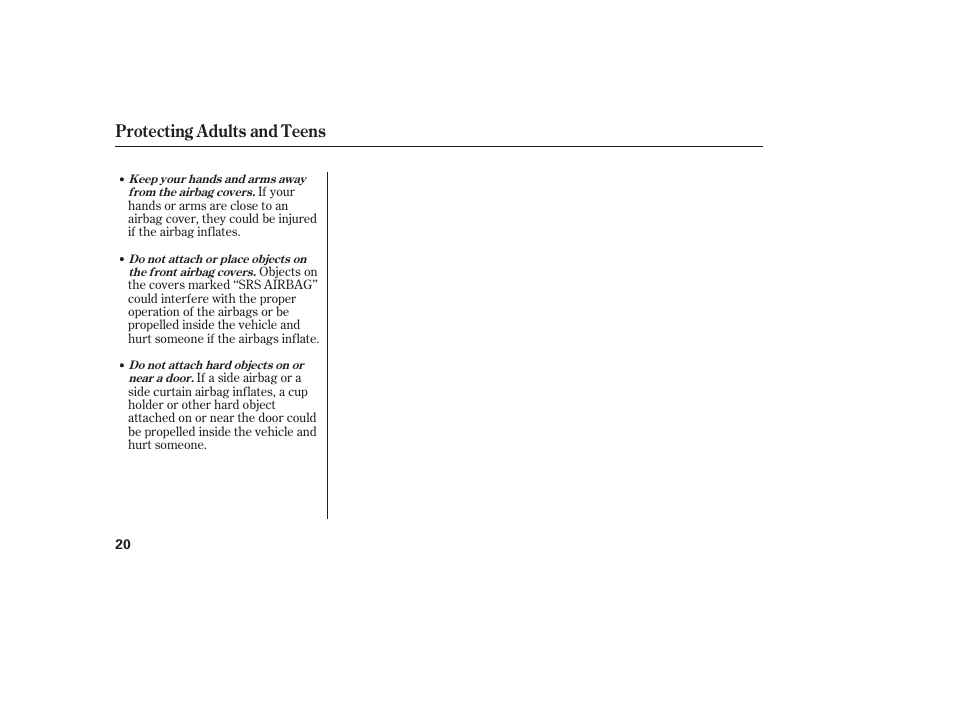 Protecting adults and teens | Acura 2006 MDX - Owner's Manual User Manual | Page 21 / 311