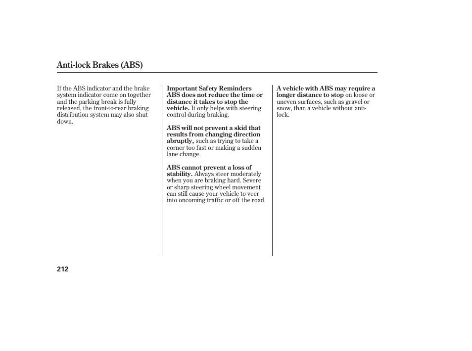 Anti-lock brakes (abs) | Acura 2006 MDX - Owner's Manual User Manual | Page 213 / 311