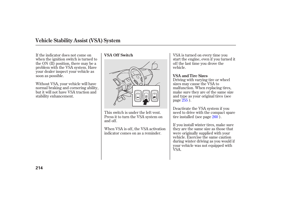 Vehicle stability assist (vsa) system | Acura 2006 MDX - Owner's Manual User Manual | Page 215 / 311
