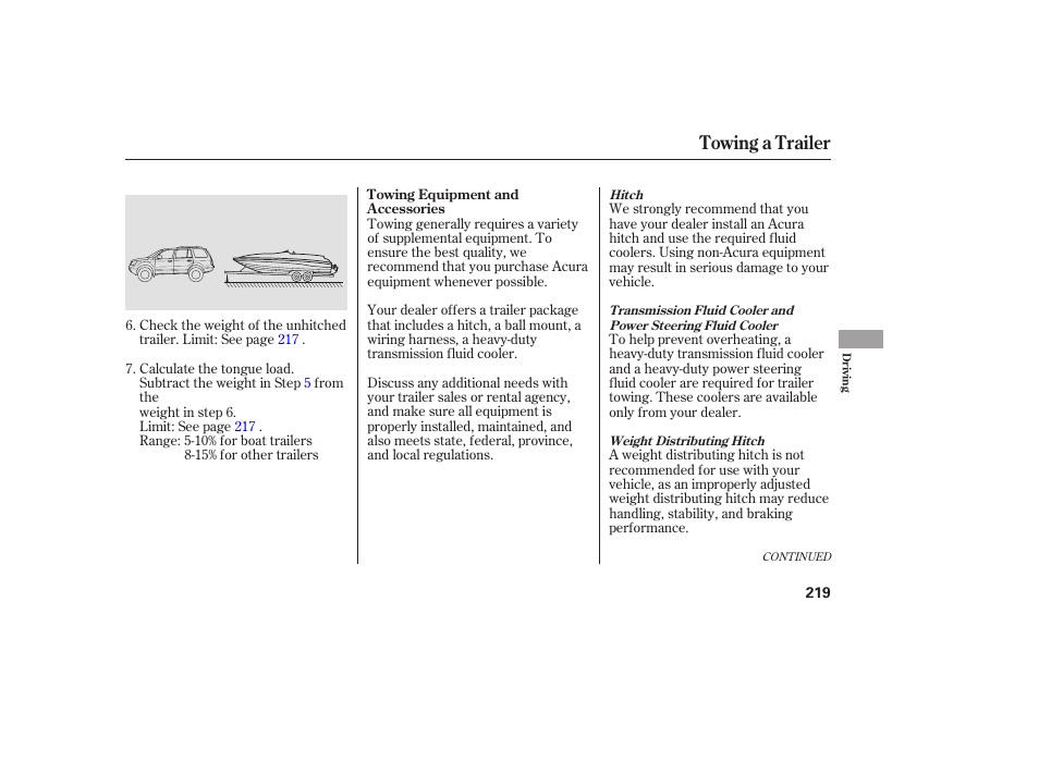 Towing a trailer | Acura 2006 MDX - Owner's Manual User Manual | Page 220 / 311