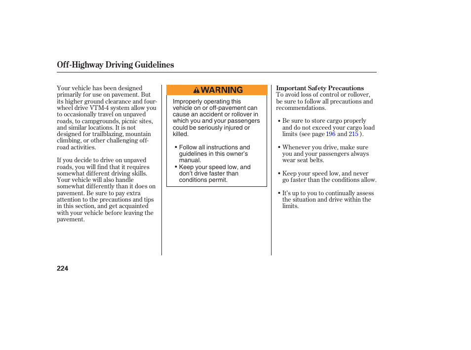 Off-highway driving guidelines | Acura 2006 MDX - Owner's Manual User Manual | Page 225 / 311