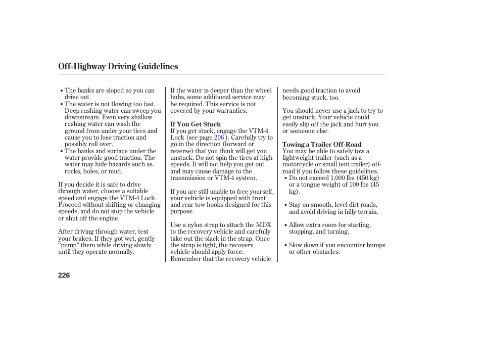 Off-highway driving guidelines | Acura 2006 MDX - Owner's Manual User Manual | Page 227 / 311