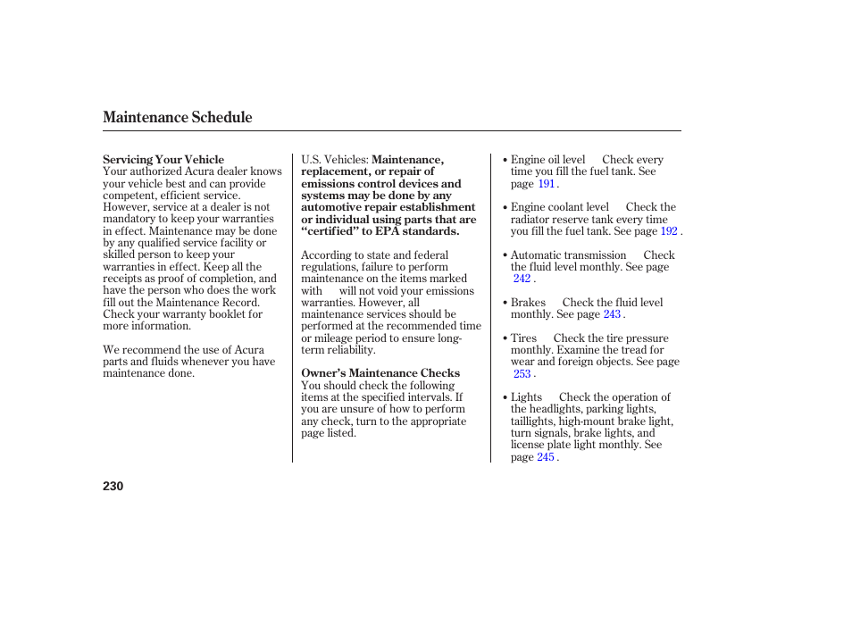 Maintenance schedule | Acura 2006 MDX - Owner's Manual User Manual | Page 231 / 311