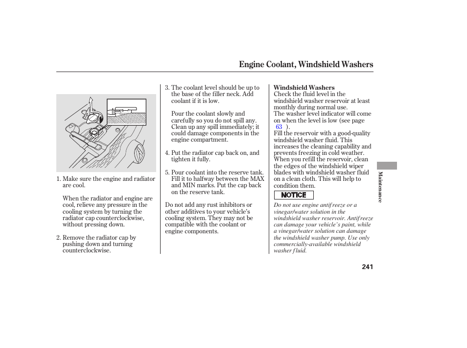 Engine coolant, windshield washers | Acura 2006 MDX - Owner's Manual User Manual | Page 242 / 311